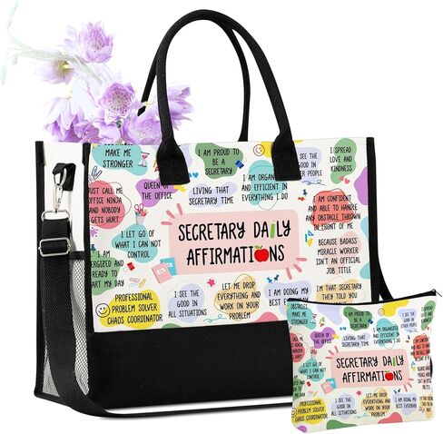 InnoBeta Secretary Appreciation Gifts for Women, Thank You Gifts for School Secretary, Canvas Tote Bag with Top Zipper Closure for Birthday,Christmas, Administrative Professional Day in Saudi Arabia