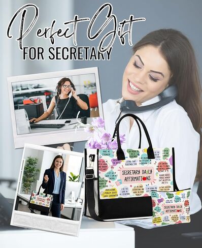 InnoBeta Secretary Appreciation Gifts for Women, Thank You Gifts for School Secretary, Canvas Tote Bag with Top Zipper Closure for Birthday,Christmas, Administrative Professional Day in Saudi Arabia