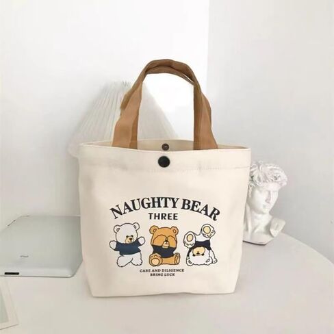 Mini Handbags Peach Cute Cartoon Canvas Tote Bag Big Capacity Storage Bags Women(A) in Saudi Arabia