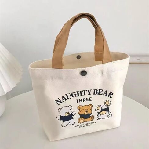 Mini Handbags Peach Cute Cartoon Canvas Tote Bag Big Capacity Storage Bags Women(A) in Saudi Arabia