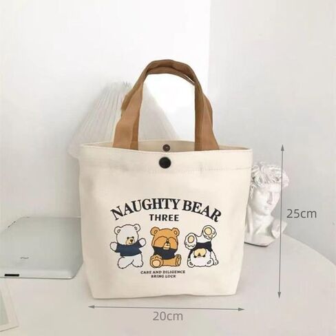 Mini Handbags Peach Cute Cartoon Canvas Tote Bag Big Capacity Storage Bags Women(A) in Saudi Arabia