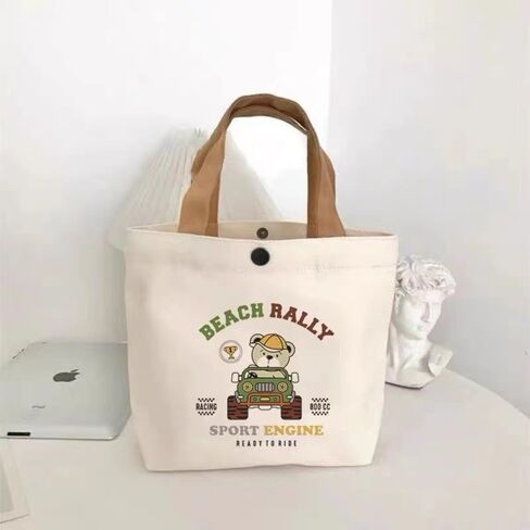 Mini Handbags Peach Cute Cartoon Canvas Tote Bag Big Capacity Storage Bags Women(A) in Saudi Arabia