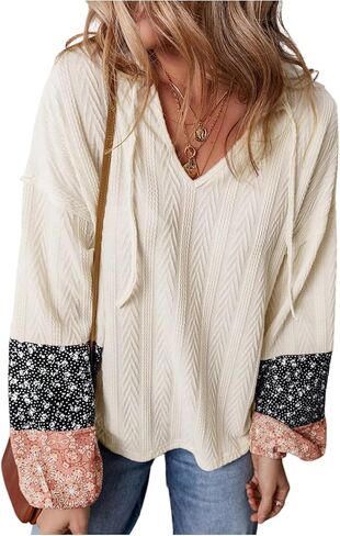 Milumia Women's Floral Patchwork Cable Knit Sweater Textured Long Sleeve Vintage Pullover Sweaters in Saudi Arabia