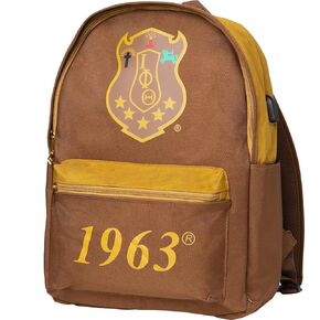 Iota Phi/Φ Theta USB Port Backpack [Brown - 20" H x 13" W x 6" D] - ID#42692 in Kuwait