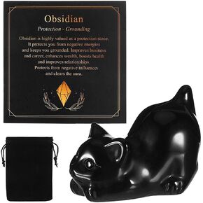 Cat Decor Gift Statue with Card and Gift Bag for Office Room Desk Decor, Crystal Cat Figurines Ornament Polished Gemstone Hand-Carved Animal Statue for Women Men (Purple) in Kuwait