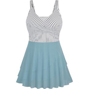 Arolina Women Plus Size One Piece Swimsuits Mesh Ruffle Swimdress Modest Bathing Suit Front Cross Swim Suits with Bottom in Kuwait