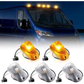 YCLL 5PCS Front Roof Top Marker Lights for 2014-2025 Dodge Ram ProMaster 1500 2500 3500 Cab Marker Light, Clear Len Cab Lights, Roof Running Light with Housing Harness & 5X T10 Bulbs in Kuwait