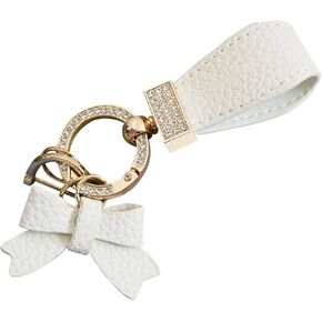 Bling Car Rhinestone Bow Leather Keychain Pendant, Alloy + PU Leather Portable Creative Cute Key Ring, Universal for Cars (Black) in Kuwait