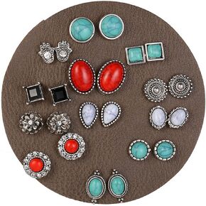 12 Pairs Bohemian Turquoise Stud Earrings Set for Women Fashion Colorful Faux Mixed Sizes Round Ball Ear Studs Earrings Handmad Turquoises Flower Earring Boho Ethnic Charm Jewelry in Saudi Arabia