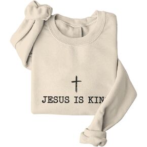 Christian Jesus Sweatshirts for Women Jesus Is King Sweatshirt Minimalist Christian Bible Verse Sweatshirt in Kuwait