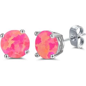 18 Colors Sterling silver 8X8 MM Opal Stud Earrings, Exquisite Opal Stone Earrings,Dainty Simple Earrings for Women Men, Jewelry Gift for Women Men-1 in Kuwait