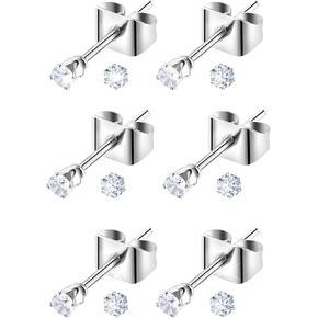 Silver Stud Earrings for Women, 6 Pairs Stainless Steel Tiny Earrings, 2mm Cubic Zirconia Flat Back Earring - 20G CZ Studs Jewelry Set in Kuwait