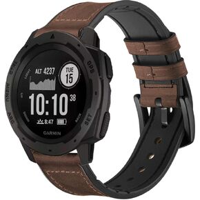 GARTOO Leather Watch Band for Garmin Instinct/Instinct 2 Solar, Soft Genuine Leather with Silicone Sweatproof Wrist Strap for Garmin Instinct Tactical/Tide/Esports/Instinct Solar-Max Wrist 8.1" in Kuwait
