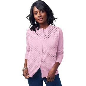 Jessica London Women's Plus Size Fine Gauge Eyelet Cardigan in Kuwait