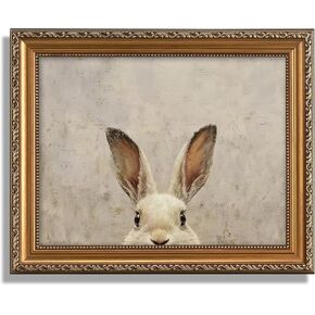 ASTRDECOR Gold Framed Wall Art - Vintage Easter Bunny Art Painting, Spring Rabbit Canvas Oil Painting Poster for Rustic Easter Décor, Kids Room, Nursery & Farmhouse Bedroom or Festive Spaces, 9x12inch in Kuwait