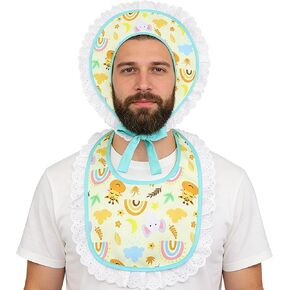 Simple polymer 2 Pcs Adult Costume Set Big Costume Bib and Bonnet for Halloween Party(Blue) in Kuwait