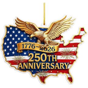 حلية الذكرى السنوية الـ 250 للولايات المتحدة، أكريليك ثنائي الأبعاد 1776 2026 زينة العلم الأمريكي، زينة شجرة عيد الميلاد الأمريكية 250 عامًا لمواطني الولايات المتحدة in Kuwait