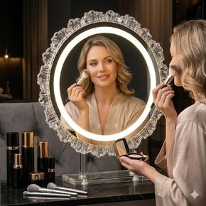 16" Hollywood Round Vanity Mirror with Lights, 3-Color LED Light Modes, Dimmable Makeup Mirror with Smart Tap Panel, 360° Rotating Lighted Mirror for Dressing Table in Saudi Arabia
