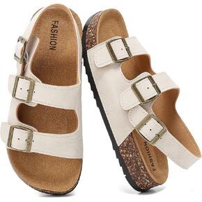 Kids Toddler Sandals with Cork Footbed, Non-Slip Slides for Boys Girls Double Buckle Slippers with Adjustable Back Strap, Comfort Water-Resistant Shoes in Saudi Arabia