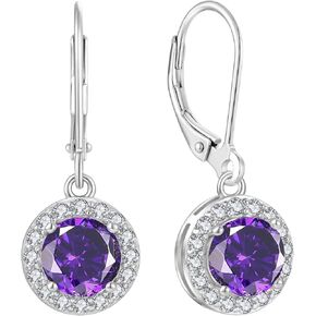 925 Sterling Silver Dangle Drop Earring with Round Leverback Birthstone Jewelry for Her in Kuwait