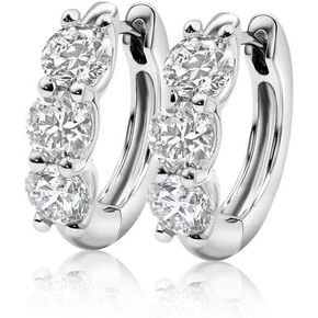 14K White & Yellow Gold Lab-Created Diamond 3 Stone Huggie Hoop Earrings for Women | Round Brilliant Lab Diamond Earrings | F-G Color SI Clarity | Luxury Diamond Huggie Earrings | 1-3 CTW in Saudi Arabia