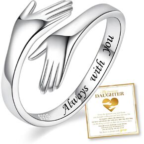S925 Sterling Silver Hug Ring for Women Adjustable Open Band Ring Meaningful Gift for Mom Daughter Wife in Kuwait