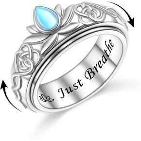 925 Sterling Silver Butterfly Lotus Moonstone Spinning Ring for Anxiety Stress Relief Fidget Ring Birthday Gift for Women Men in Kuwait