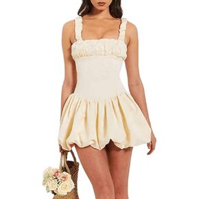Women's Satin Flower Bud Fairy Dress with Waist Cinching and Slimming Mini Suspender Dress in Kuwait