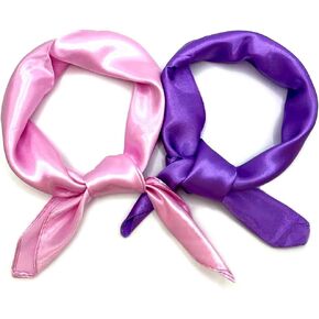 2 Packs Satin Neck Scarf 23.6 Inch Solid Square Neck Scarves Handkerchief for Women Teens Halloween 80s Party Daily Accessory (Pink, Purple) in Kuwait