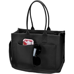 Canvas Tote Bag for Women with Pockets Crossbody Shoulder Bag Multi-Compartment Handbag for Work Travel with Zipper in Kuwait