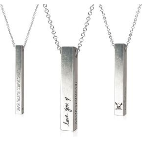 Personalized 3D Vertical Bar Necklace, Sterling Silver 4-Sided Engraved Name Pendant Coordinate Jewelry for Men, Custom Any Text Initial Necklace Gift for Women in Saudi Arabia