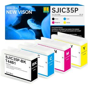 SJIC35P Ink Cartridges with New Chip Remanufactured for SJIC35P SJIC35P-BK SJIC35P-C SJIC35P-M SJIC35P-Y for ColorWorks CW-C6000P CW-C6500A CW-C6500P CW-C6000A CW-C6500PU Color Inkjet Printer, 4-Pack in Kuwait