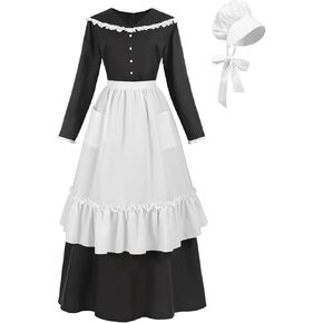 LTAKK Women Colonial Dress Pioneer Costume Pilgrim Prairie Dresses with Apron and Bonet in Kuwait