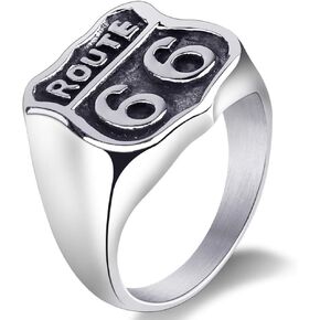 خاتم كلاسيكي من الفولاذ المقاوم للصدأ 66 للرجال، هدية لراكبي الدراجات النارية على الطرق السريعة الأمريكية القديمة in Kuwait