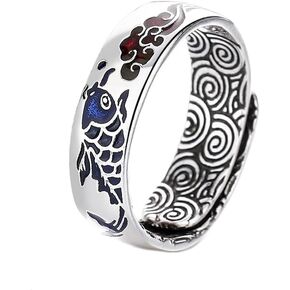 Tuwiqsdi Fish Ring Fashion Vintage Cloisonné Enamel Koi Fish Lucky Cloud Ring Chinese Style Adjustable Open Ring for Men and Women National Trend Jewelry in Saudi Arabia