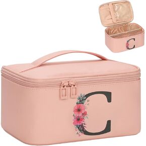 OCHEAL Initial Makeup Bag,Monogram Make up Bag Black Travel Makeup Organizer Case Beauty Toiletry Cosmetic Bag with Brush Holder, Trendy Stuff Personalized Gifts for Women and Girls-A in Kuwait