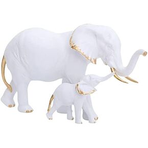 1 Piece Elephant Statue Resin Elephant Figurine Elephant Feng Shui Sculpture Animal Ornament for Home Office Wedding Decoration - White Gold Right in Kuwait