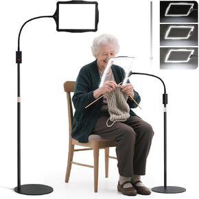 عدسة مكبرة كبيرة للأرضية مع ضوء وحامل، مصباح مكبر للأرضية بارتفاع 48 مصباح LED مضاء وقابل للتعديل مع رقبة معقوفة مرنة بزاوية 360 درجة، ومكبر بدون استخدام اليدين لقراءة العمل عن قرب وخياطة متقاطعة in Kuwait