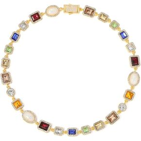 قلادة تنس للرجال والنساء، قلادة ماسية مع أحجار كريمة زركونيا مكعبة، قلادة سلسلة عتيقة مع حجر أوبال، قلادات كريستالية، مجوهرات لعيد الميلاد، عيد الميلاد، الذكرى السنوية، الذهب والفضة in Kuwait