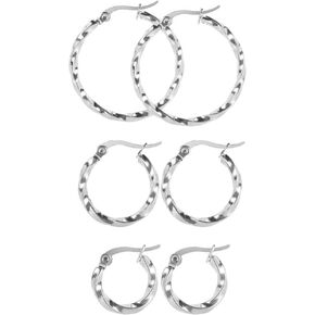 3 Pairs Twisted Stainless Steel Hoop Earrings Set for Women 14K Gold Plated Lightweight Dangle Earrings Silver Gold in Saudi Arabia