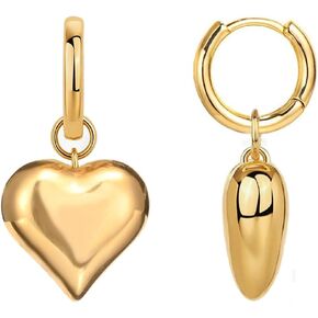 Stainless Steel Puffy Heart Drop Dangle Huggie Earring for Women Big Love Charm Hoop Earrings for Lover in Kuwait