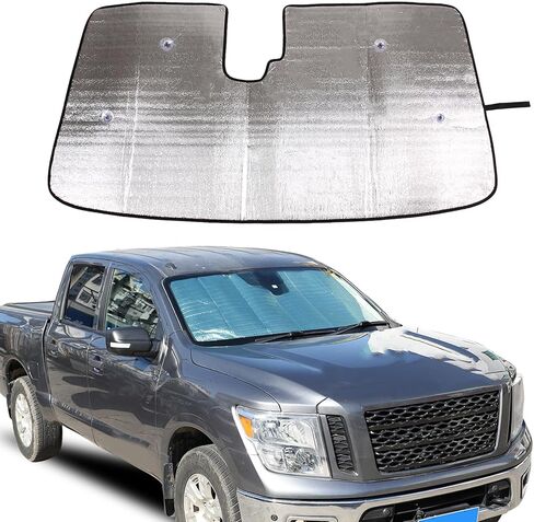 مظلة شمسية للزجاج الأمامي للسيارة متوافقة مع Nissan Titan 2020-2023 مظلة شمسية قابلة للطي وعاكس للأشعة فوق البنفسجية ونافذة أوتوماتيكية وغطاء درع (النمط B) in Saudi Arabia