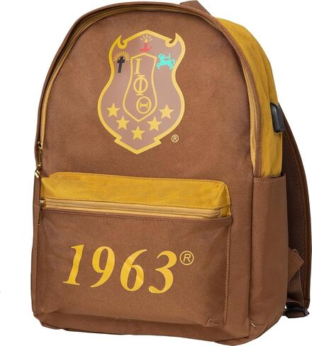 Iota Phi/Φ Theta USB Port Backpack [Brown - 20" H x 13" W x 6" D] - ID#42692 in Kuwait