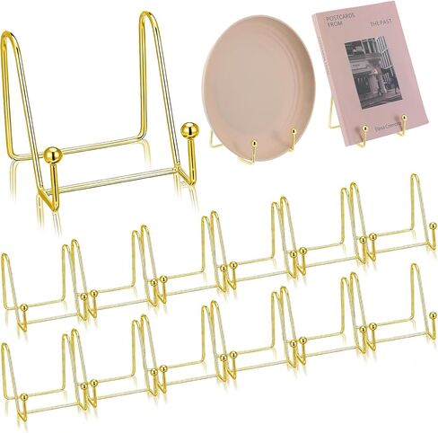 12 Pieces Gold Plate Stands for Display, Decorative Plate Holder Easel Display Stand Metal Book Display Stand Metal Frame Holder Stands for Picture Book Photo Easel Office Room Tabletop(3 Inch) in Kuwait