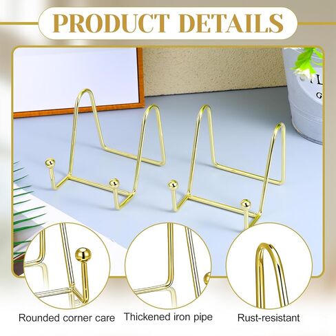 12 Pieces Gold Plate Stands for Display, Decorative Plate Holder Easel Display Stand Metal Book Display Stand Metal Frame Holder Stands for Picture Book Photo Easel Office Room Tabletop(3 Inch) in Kuwait