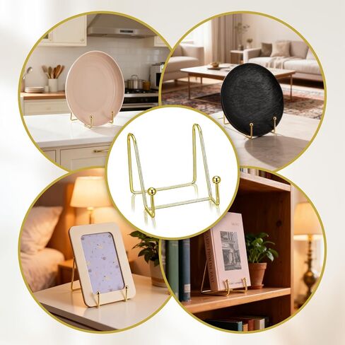 12 Pieces Gold Plate Stands for Display, Decorative Plate Holder Easel Display Stand Metal Book Display Stand Metal Frame Holder Stands for Picture Book Photo Easel Office Room Tabletop(3 Inch) in Kuwait