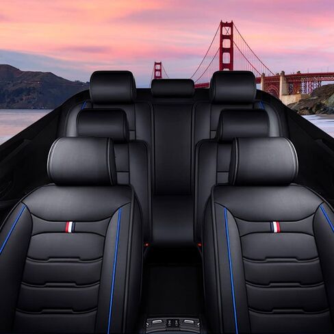 Car Seat Cover 7 Seats for Chrysler Voyager 2020-2025, Durable Wear Resistant Waterproof Vehicle Cushion Cover, Breathable No Odor Premium Leather Vehicle Seat Covers.(Standard,Black Blue) in Saudi Arabia