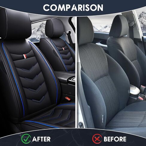 Car Seat Cover 7 Seats for Chrysler Voyager 2020-2025, Durable Wear Resistant Waterproof Vehicle Cushion Cover, Breathable No Odor Premium Leather Vehicle Seat Covers.(Standard,Black Blue) in Saudi Arabia