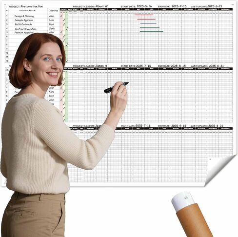 Extra Large Dry Erase Gantt Chart for Wall, 36 x 45 Inch Erasable Multi Project Management Timeline Tracker, Giant 52 Week Visual White Board Time Blocking Planner Poster for Tracking Task Status in Kuwait