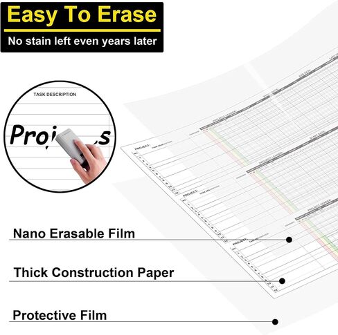 Extra Large Dry Erase Gantt Chart for Wall, 36 x 45 Inch Erasable Multi Project Management Timeline Tracker, Giant 52 Week Visual White Board Time Blocking Planner Poster for Tracking Task Status in Kuwait